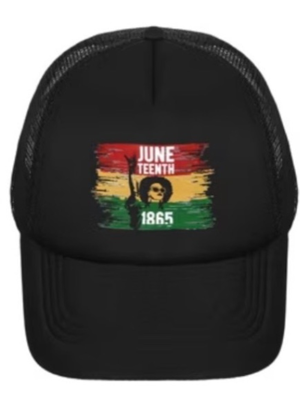 Black Juneteenth Trucker Hat with Rasta Graphic